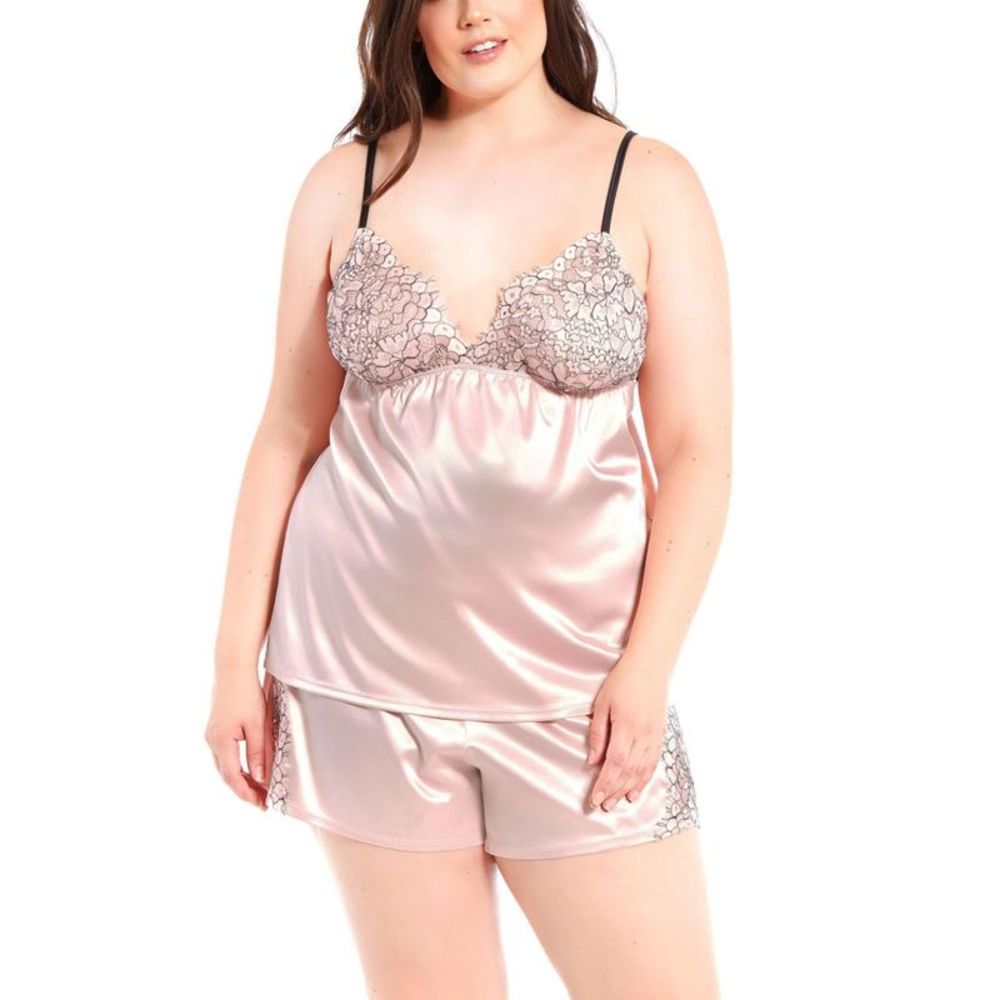 iCollection Womens Plus Size Flower Lace 2 Pieces Pajama Set,Eyelash Blush,2X
